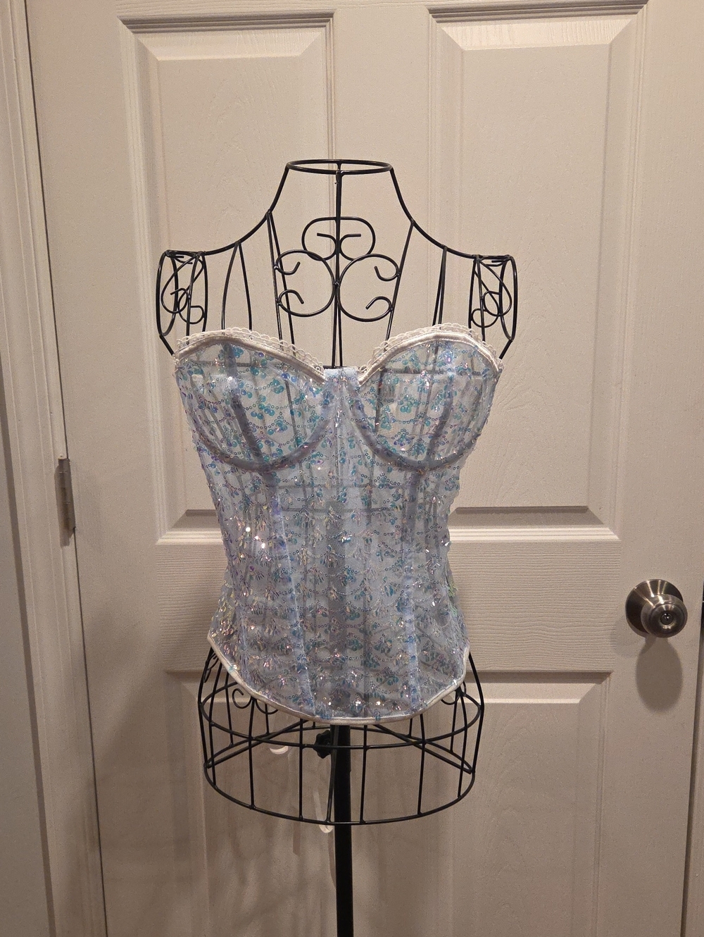 SHEIN Light Blue Sequin Strapless Corset Top